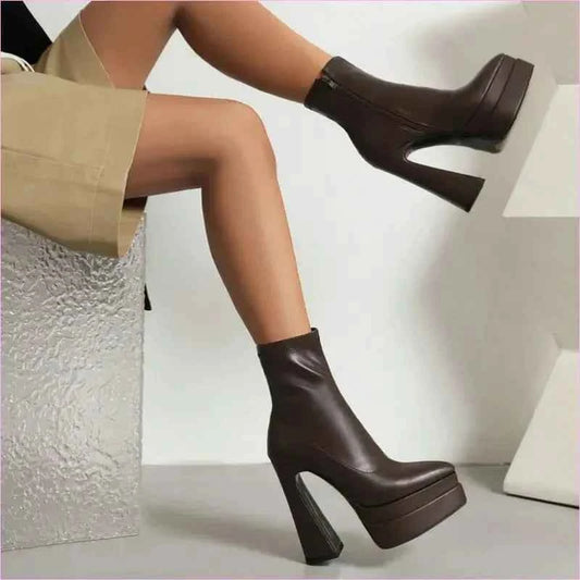 Chunky Black Platform Ankle Boots with Pointed Toe for Women - Pleasures and Sins