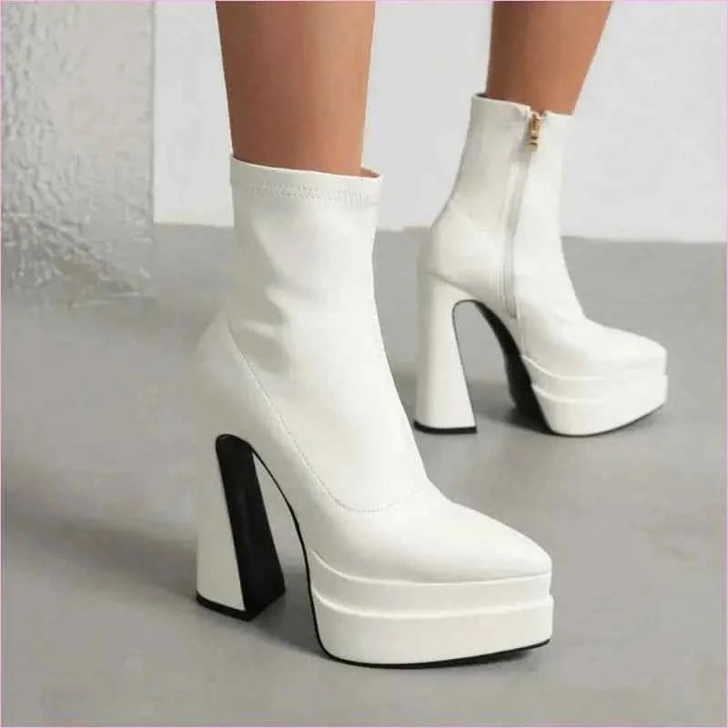 Chunky Black Platform Ankle Boots with Pointed Toe for Women - Pleasures and Sins