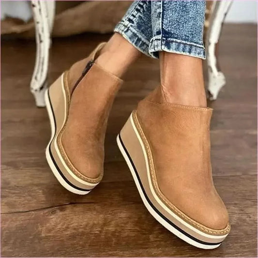 Chunky Platform Leather Surface Ankle Boots with Zipper Mid Heel - Pleasures and Sins