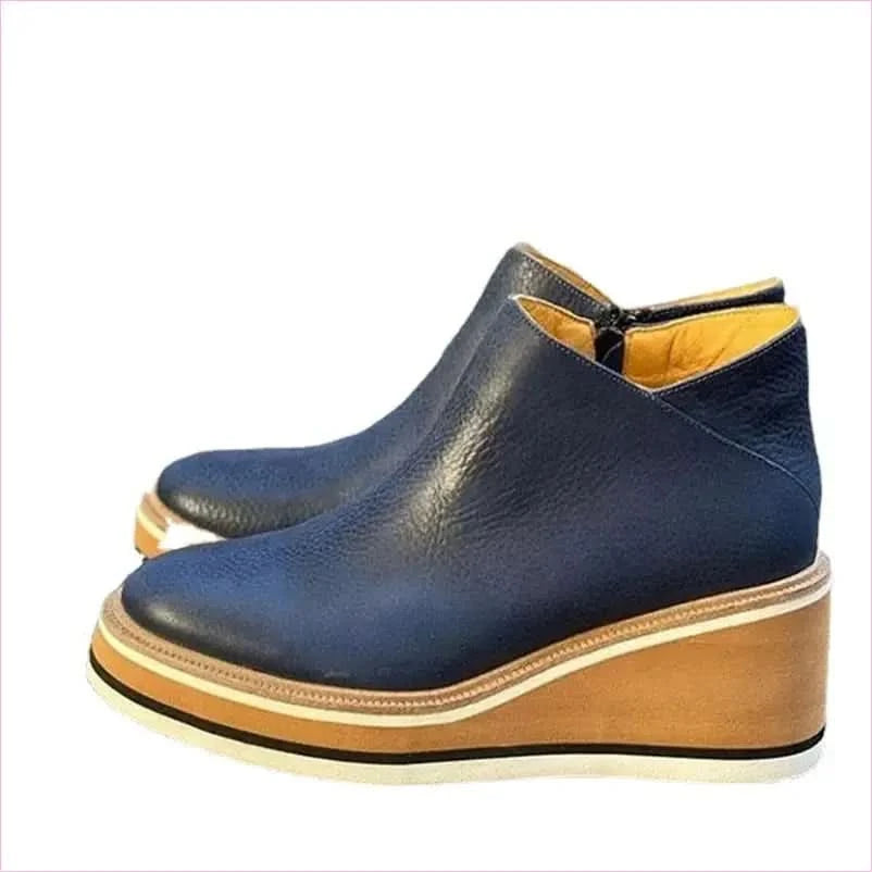 Chunky Platform Leather Surface Ankle Boots with Zipper Mid Heel - Pleasures and Sins