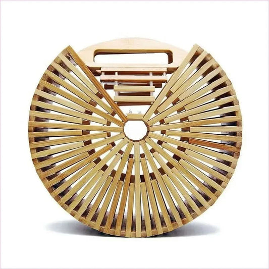 Circular Bamboo Woven Handcrafted Handbag with Top Handle - Pleasures and Sins