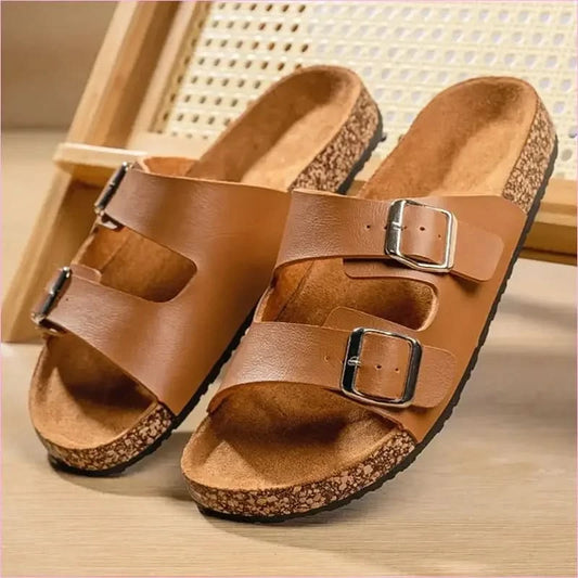 Classic Comfortable Summer Cork Sandals for Men in Black Leather - Pleasures and Sins