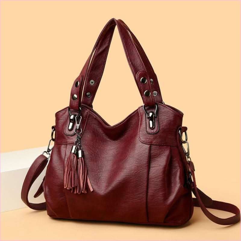Classic Faux Leather Large Handbag with Sheepskin Tassel and Boho Flair - Pleasures and Sins