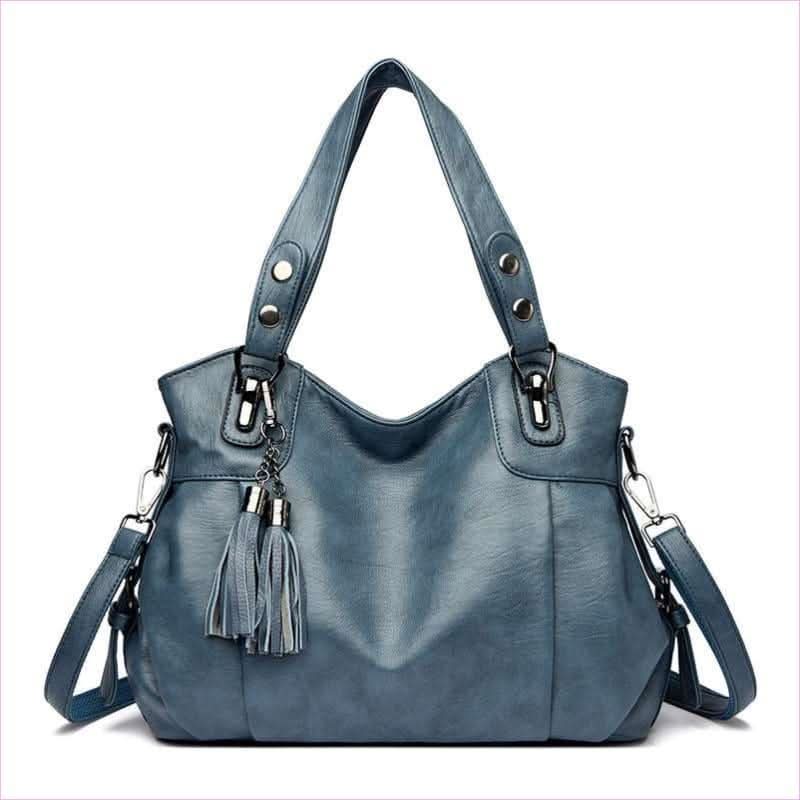 Classic Faux Leather Large Handbag with Sheepskin Tassel and Boho Flair - Pleasures and Sins