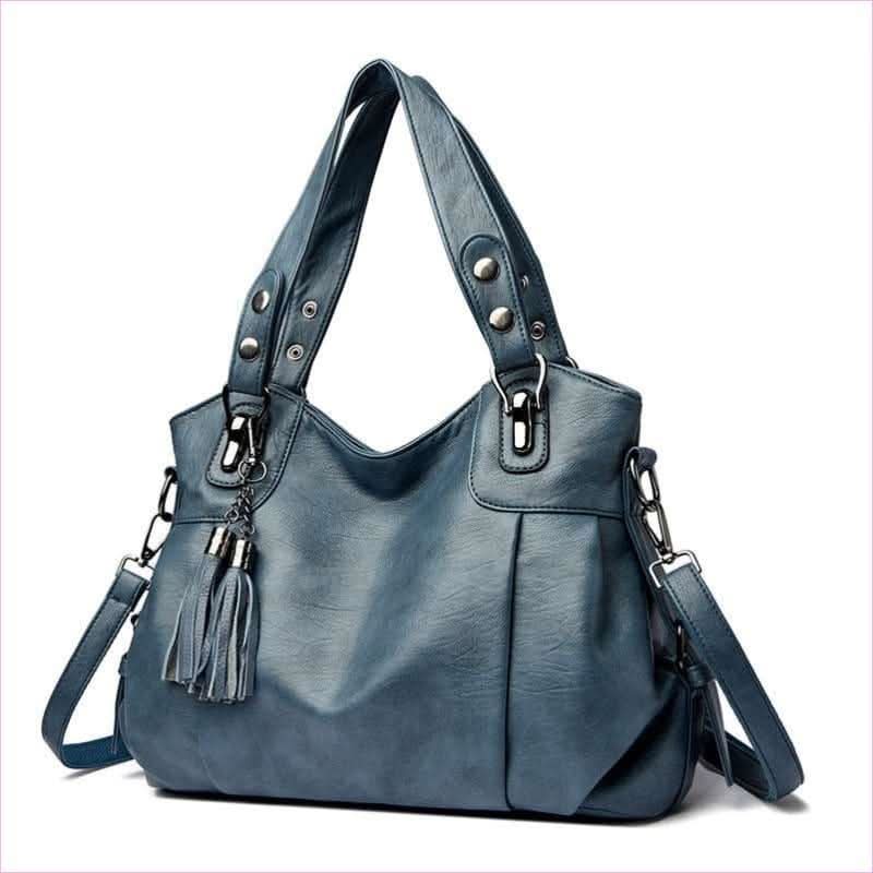 Classic Faux Leather Large Handbag with Sheepskin Tassel and Boho Flair - Pleasures and Sins