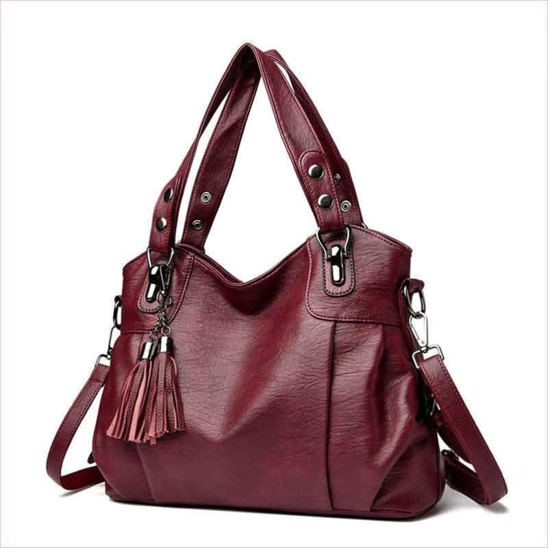 Classic Faux Leather Large Handbag with Sheepskin Tassel and Boho Flair - Pleasures and Sins