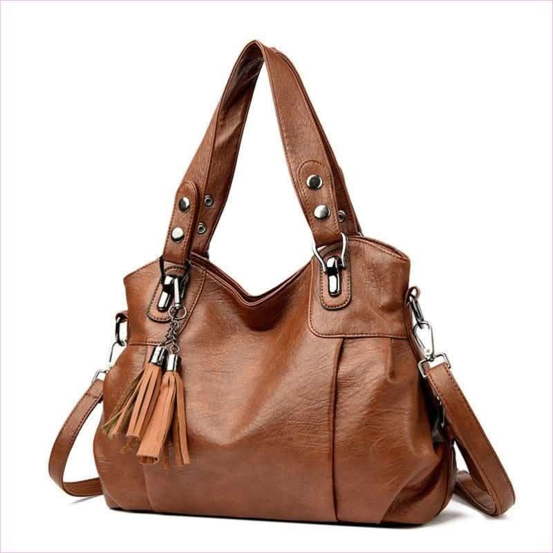 Classic Faux Leather Large Handbag with Sheepskin Tassel and Boho Flair - Pleasures and Sins