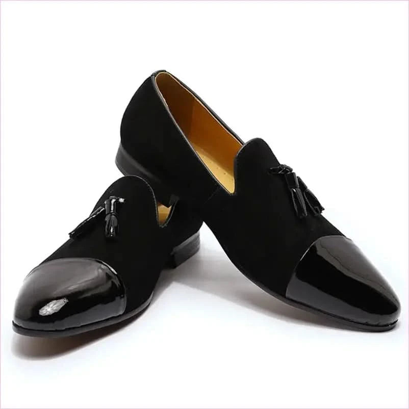 Classic Men’s Moccasin Leather Wedding Shoes in Black Patent Leather - Pleasures and Sins