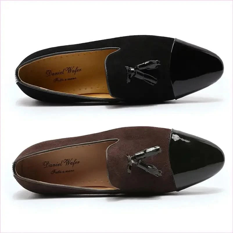 Classic Men’s Moccasin Leather Wedding Shoes in Black Patent Leather - Pleasures and Sins