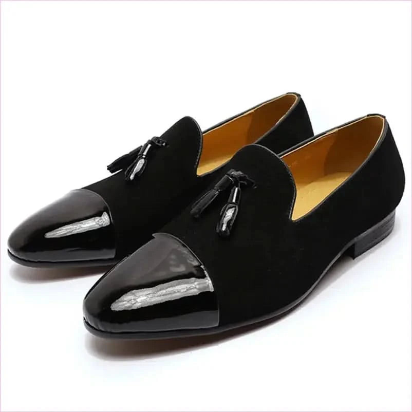 Classic Men’s Moccasin Leather Wedding Shoes in Black Patent Leather - Pleasures and Sins