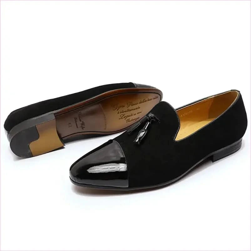 Classic Men’s Moccasin Leather Wedding Shoes in Black Patent Leather - Pleasures and Sins
