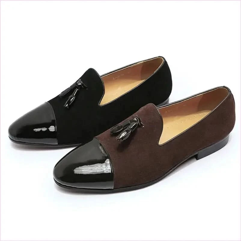 Classic Men’s Moccasin Leather Wedding Shoes in Black Patent Leather - Pleasures and Sins