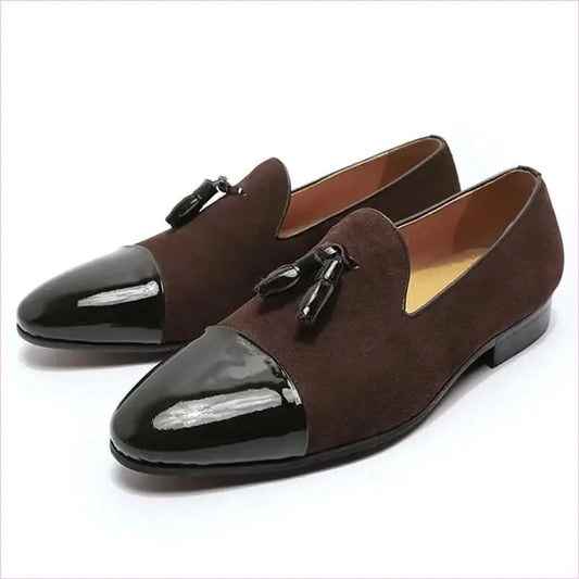 Classic Men’s Moccasin Leather Wedding Shoes in Black Patent Leather - Pleasures and Sins