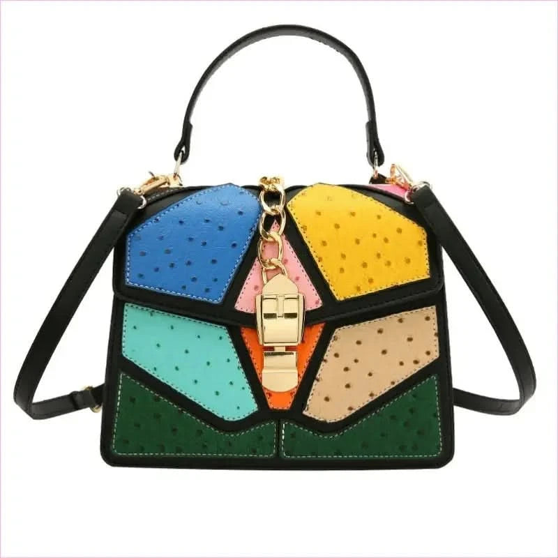 Color Block Hand-held Small Square Bag with Gold Hardware - Pleasures and Sins