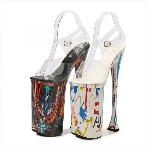 Colorful 26cm Paint Splash Transparent Open Toe Platform Heels - Pleasures and Sins
