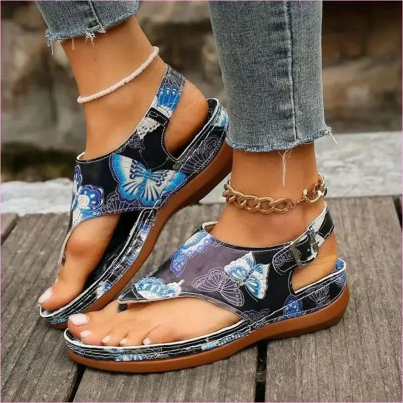 Colorful Anke Buckle Casual Wedge Sandals with Butterfly Design - Pleasures and Sins