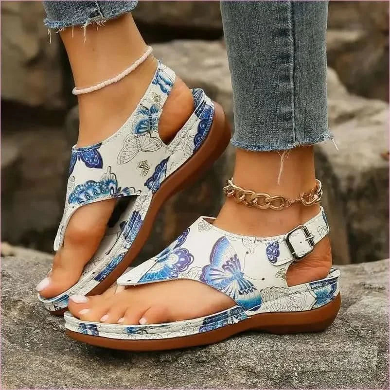 Colorful Anke Buckle Casual Wedge Sandals with Butterfly Design - Pleasures and Sins