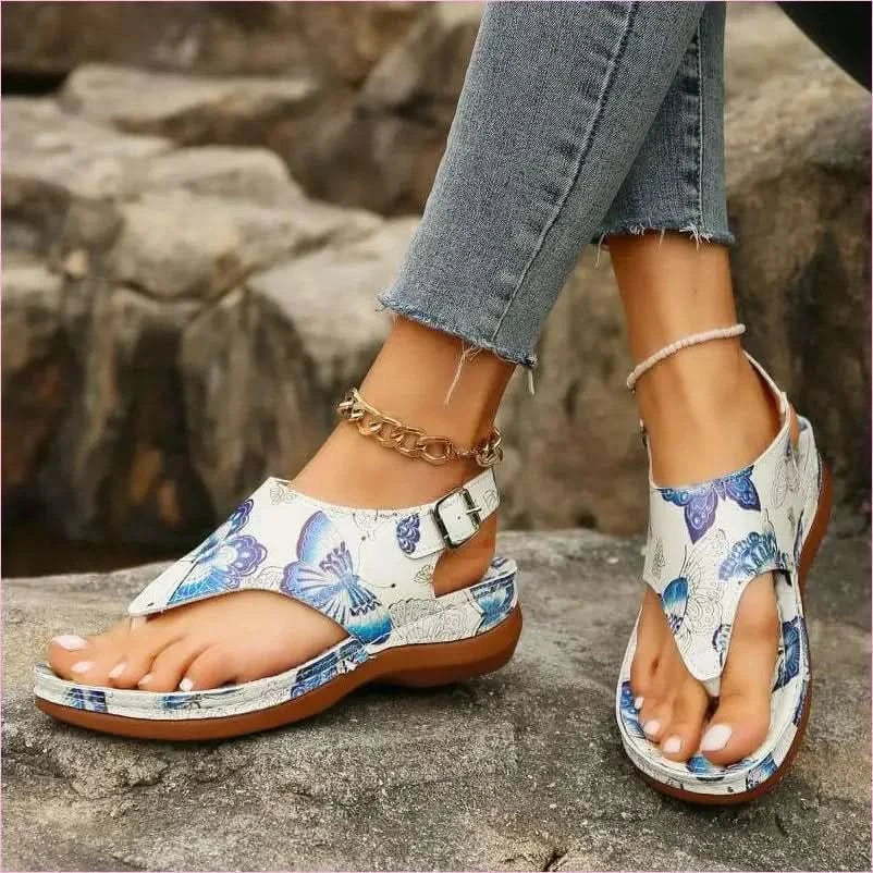 Colorful Anke Buckle Casual Wedge Sandals with Butterfly Design - Pleasures and Sins