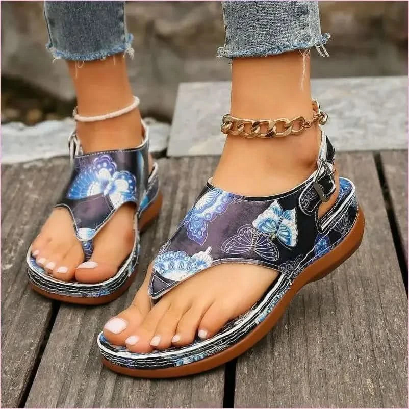 Colorful Anke Buckle Casual Wedge Sandals with Butterfly Design - Pleasures and Sins