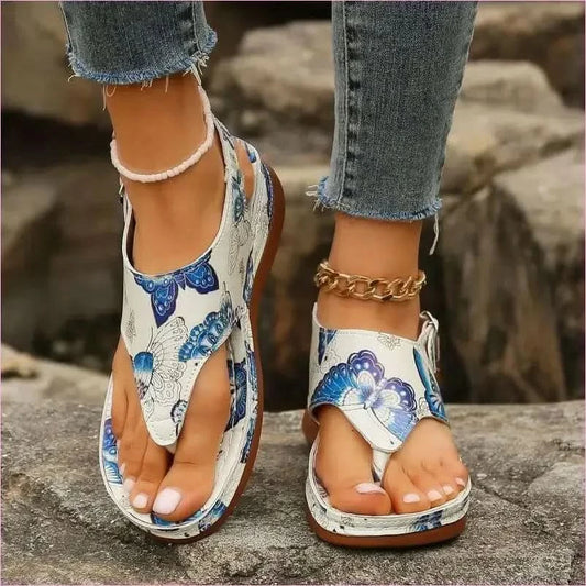 Colorful Anke Buckle Casual Wedge Sandals with Butterfly Design - Pleasures and Sins