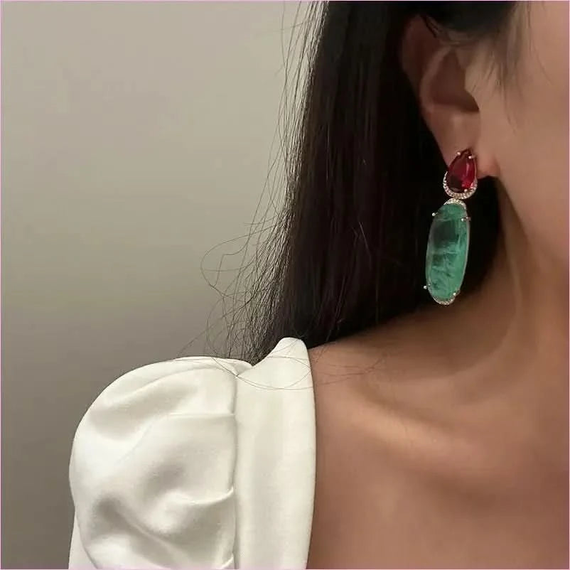 Colorful Diamond Forest Style Earrings with French Retro Geometry Design - Pleasures and Sins