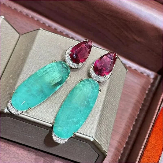 Colorful Diamond Forest Style Earrings with French Retro Geometry Design - Pleasures and Sins
