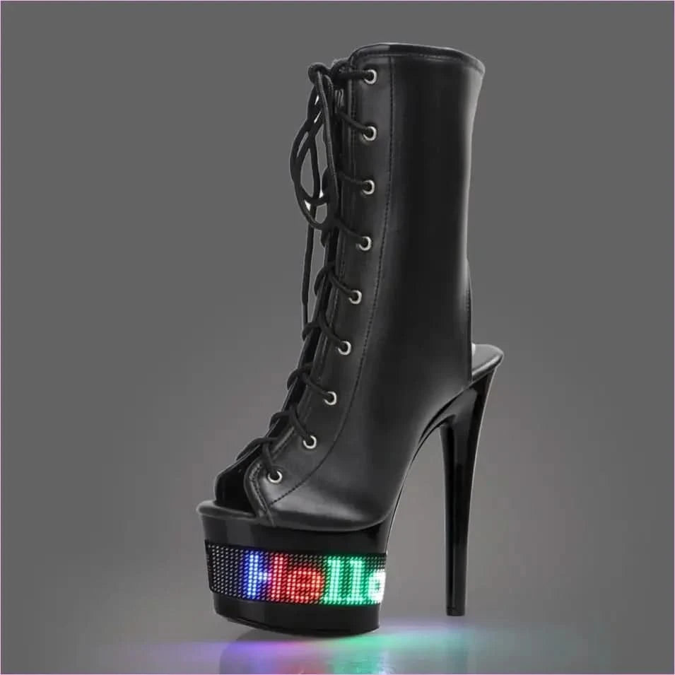 Colorful Led Ultra High Lace Open Toe Drag Queen Boots - Pleasures and Sins