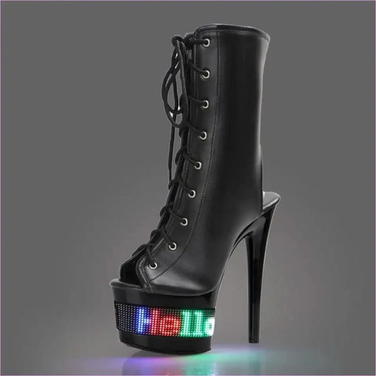 Colorful Led Ultra High Lace Open Toe Drag Queen Boots - Pleasures and Sins