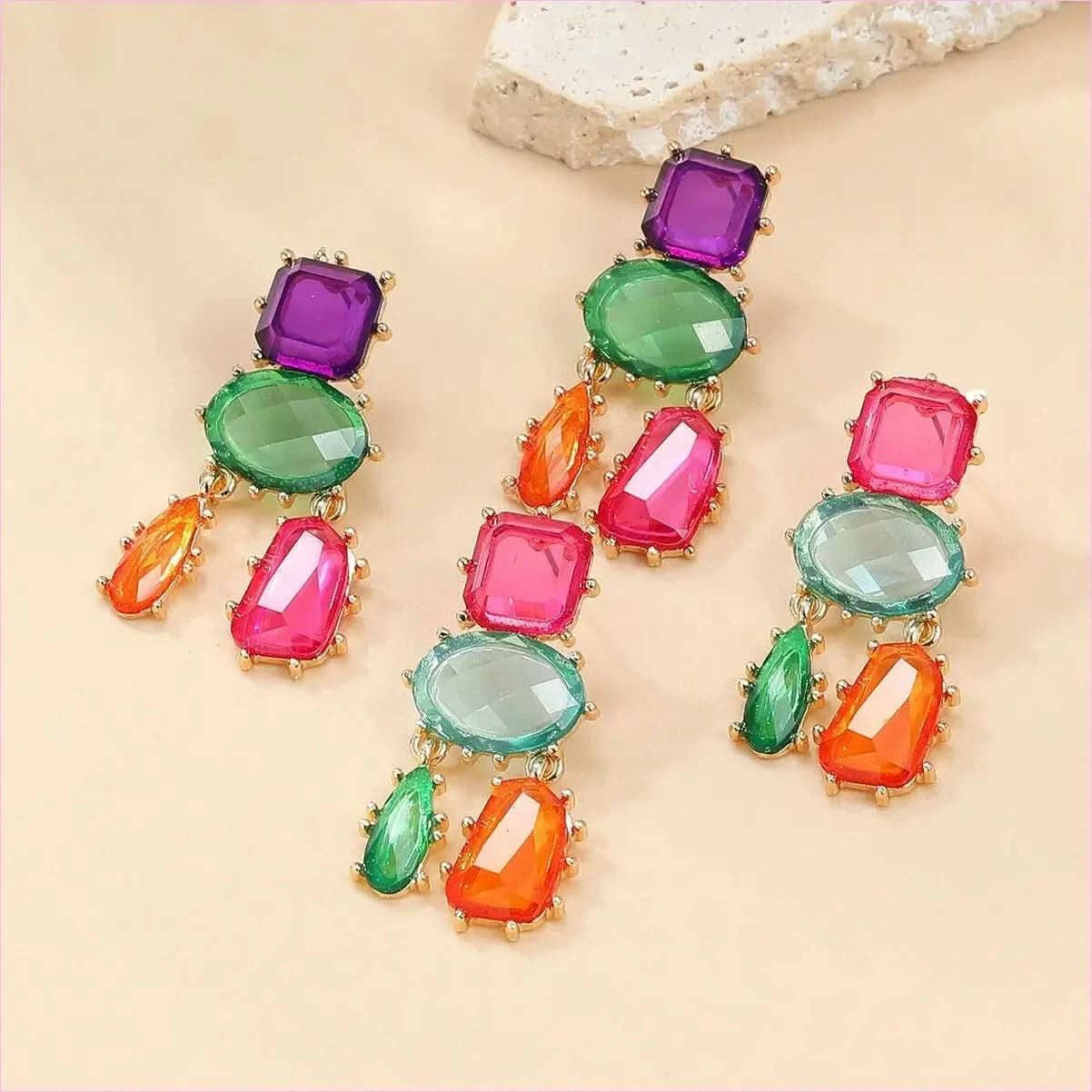 Colorful Multi-layered Geometric Glamourous Earrings - Pleasures and Sins