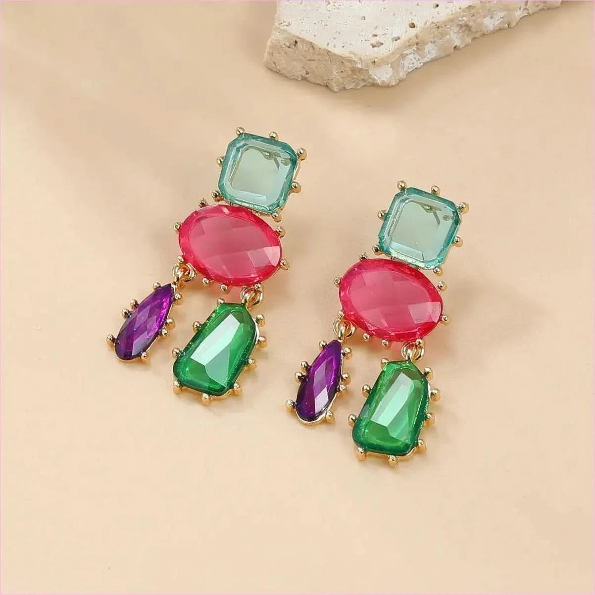 Colorful Multi-layered Geometric Glamourous Earrings - Pleasures and Sins