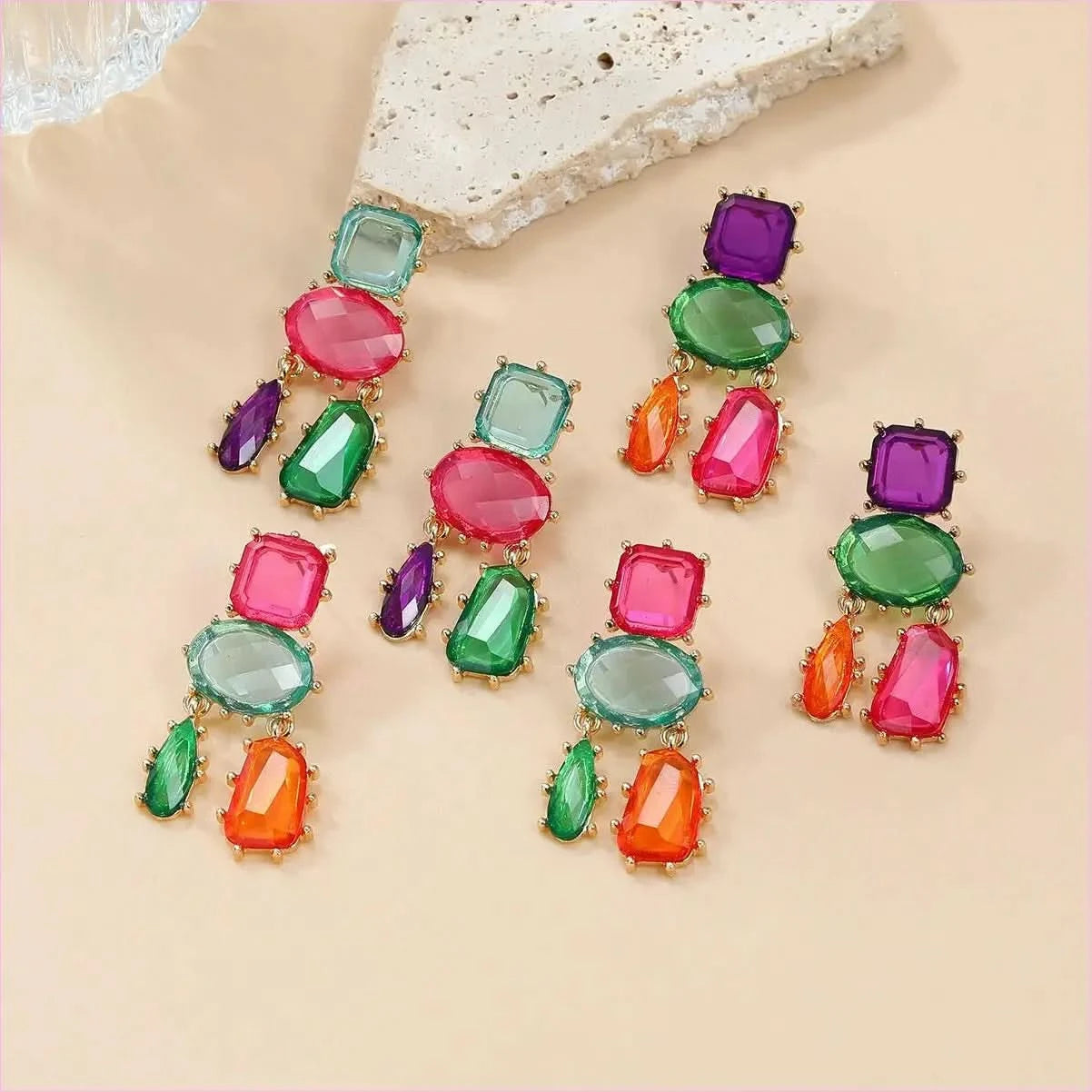 Colorful Multi-layered Geometric Glamourous Earrings - Pleasures and Sins