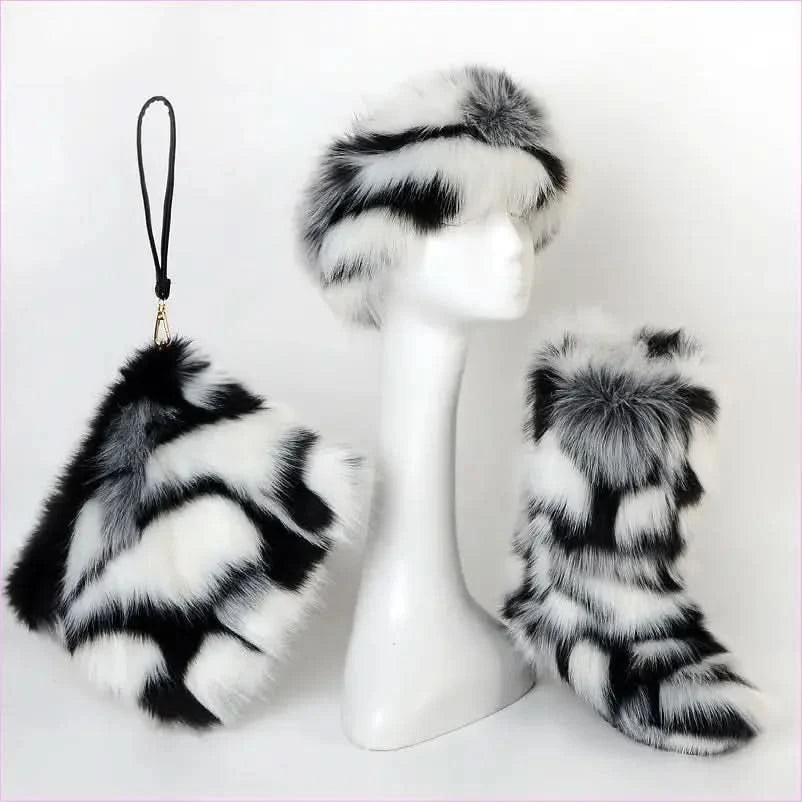 Colorful Padded Imitation Fur Women’s Snow Boots and Hat Set - Pleasures and Sins