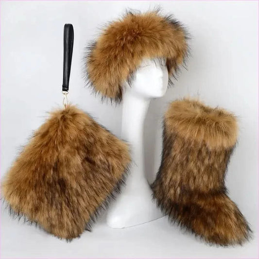 Colorful Padded Imitation Fur Women’s Snow Boots and Hat Set - Pleasures and Sins