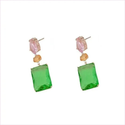 Colorful Pink Droplet Geometric Square Earrings with Zircon Accents - Pleasures and Sins