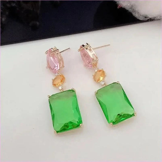 Colorful Pink Droplet Geometric Square Earrings with Zircon Accents - Pleasures and Sins