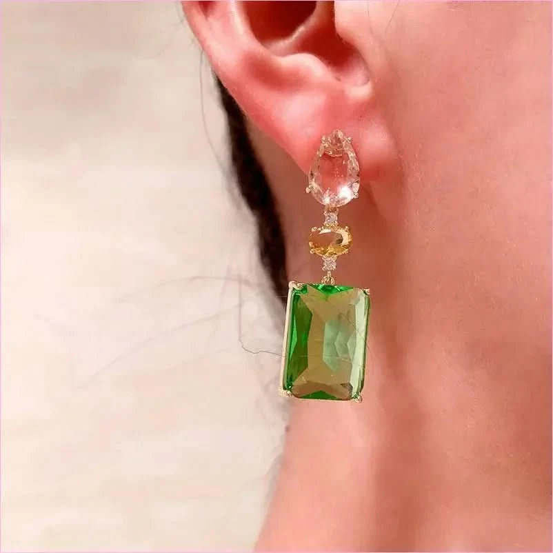 Colorful Pink Droplet Geometric Square Earrings with Zircon Accents - Pleasures and Sins
