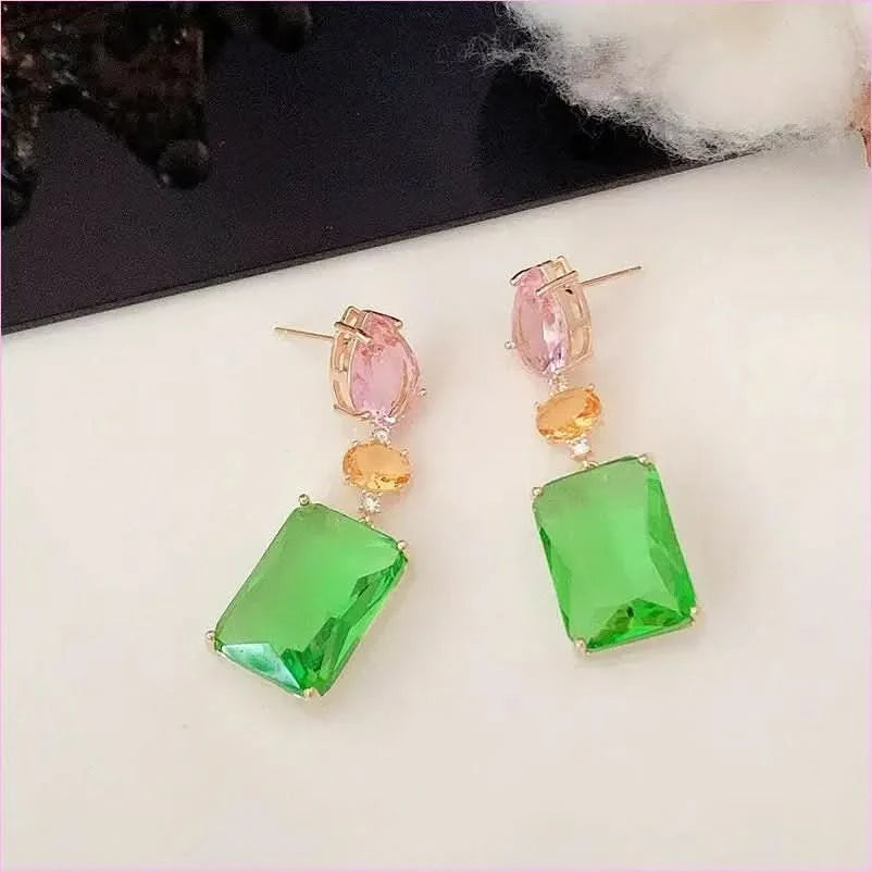 Colorful Pink Droplet Geometric Square Earrings with Zircon Accents - Pleasures and Sins