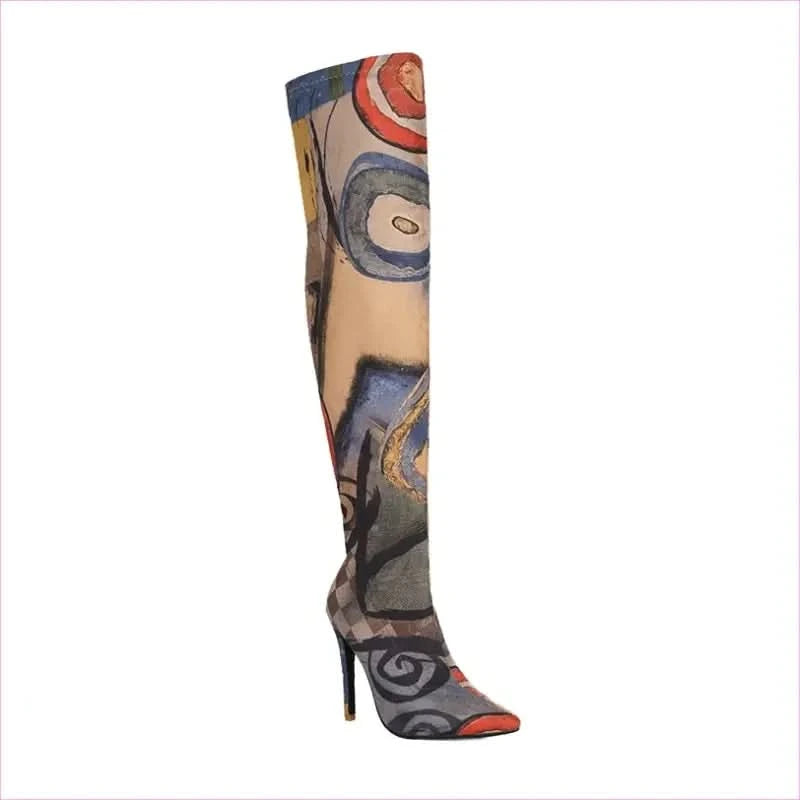 Colorful Plus Size Pointed Toe Ultra-high Knee Boots - Pleasures and Sins