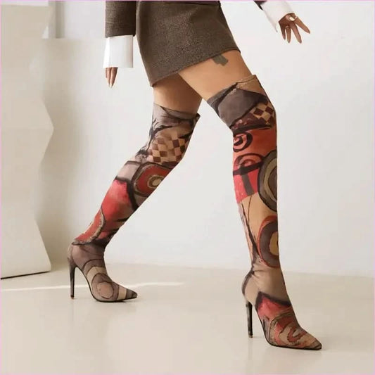 Colorful Plus Size Pointed Toe Ultra-high Knee Boots - Pleasures and Sins