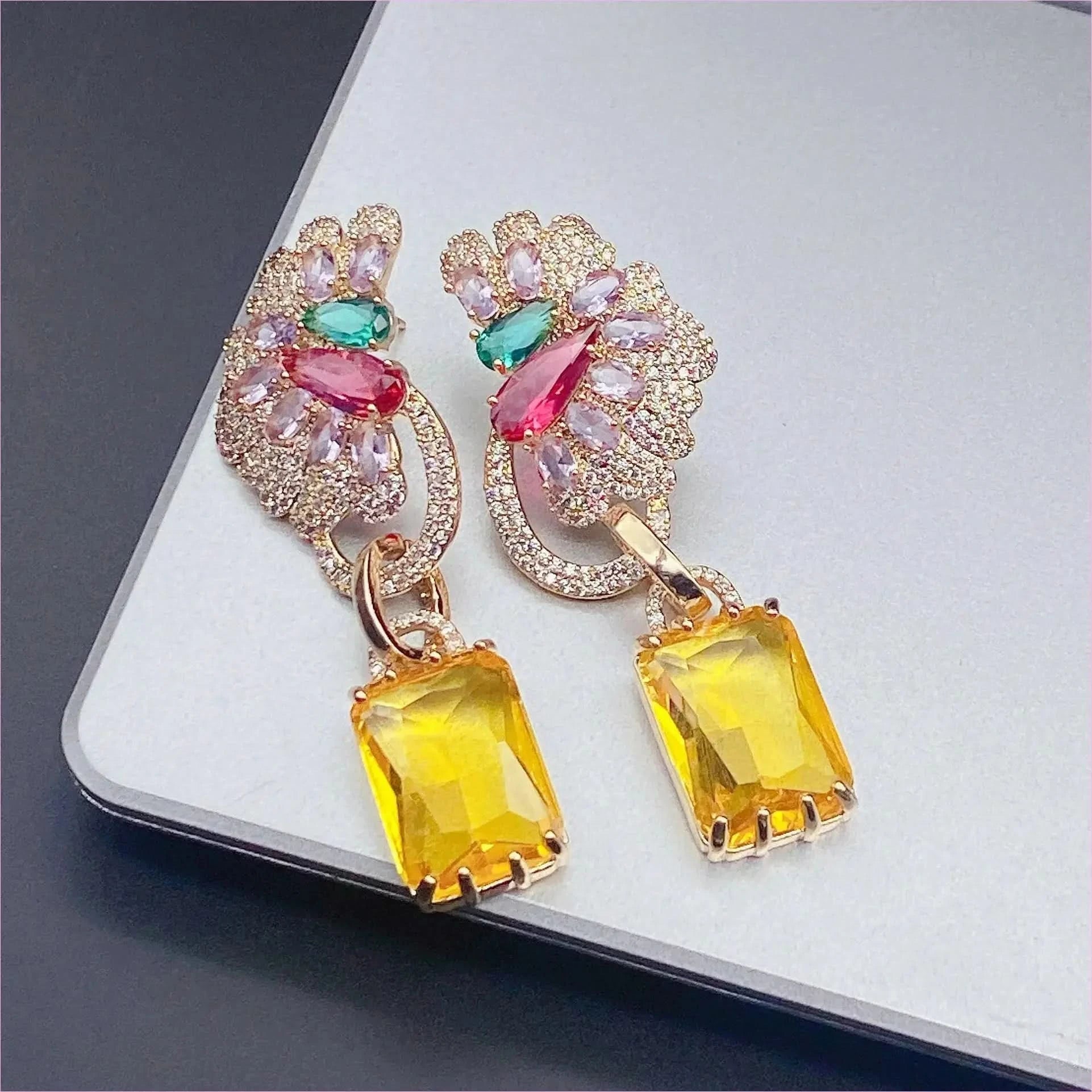 Colorful Rhinestone Precision Micro Inlaid Gold-toned Earrings - Pleasures and Sins