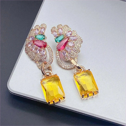 Colorful Rhinestone Precision Micro Inlaid Gold-toned Earrings - Pleasures and Sins