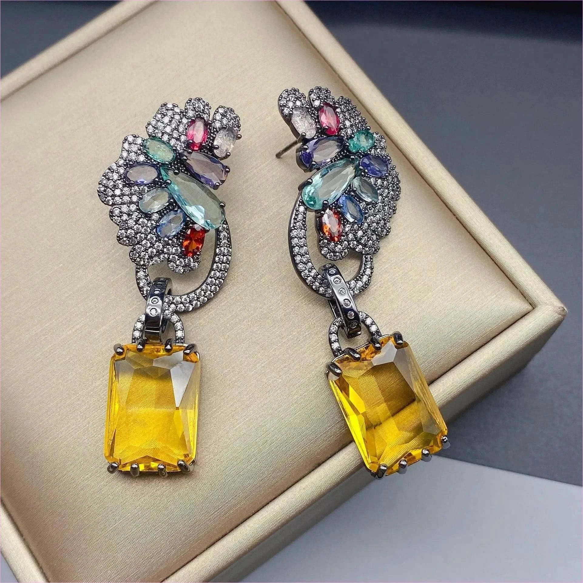 Colorful Rhinestone Precision Micro Inlaid Gold-toned Earrings - Pleasures and Sins