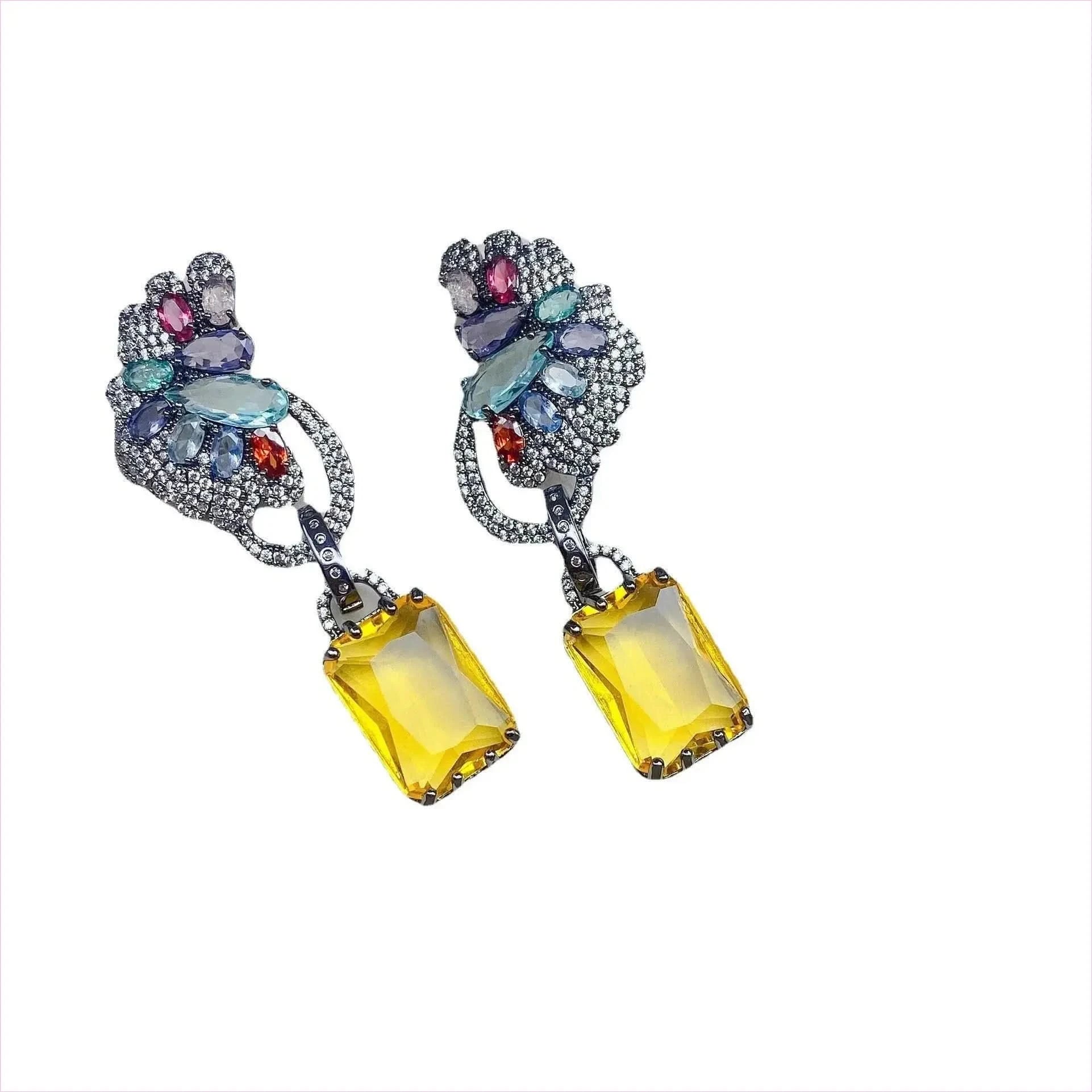 Colorful Rhinestone Precision Micro Inlaid Gold-toned Earrings - Pleasures and Sins