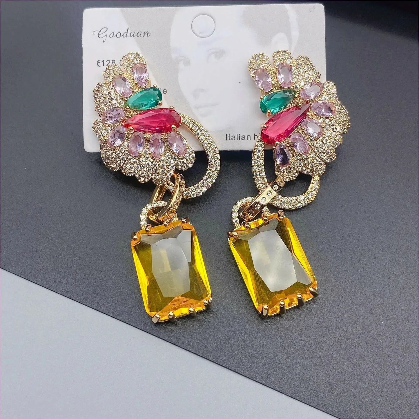Colorful Rhinestone Precision Micro Inlaid Gold-toned Earrings - Pleasures and Sins