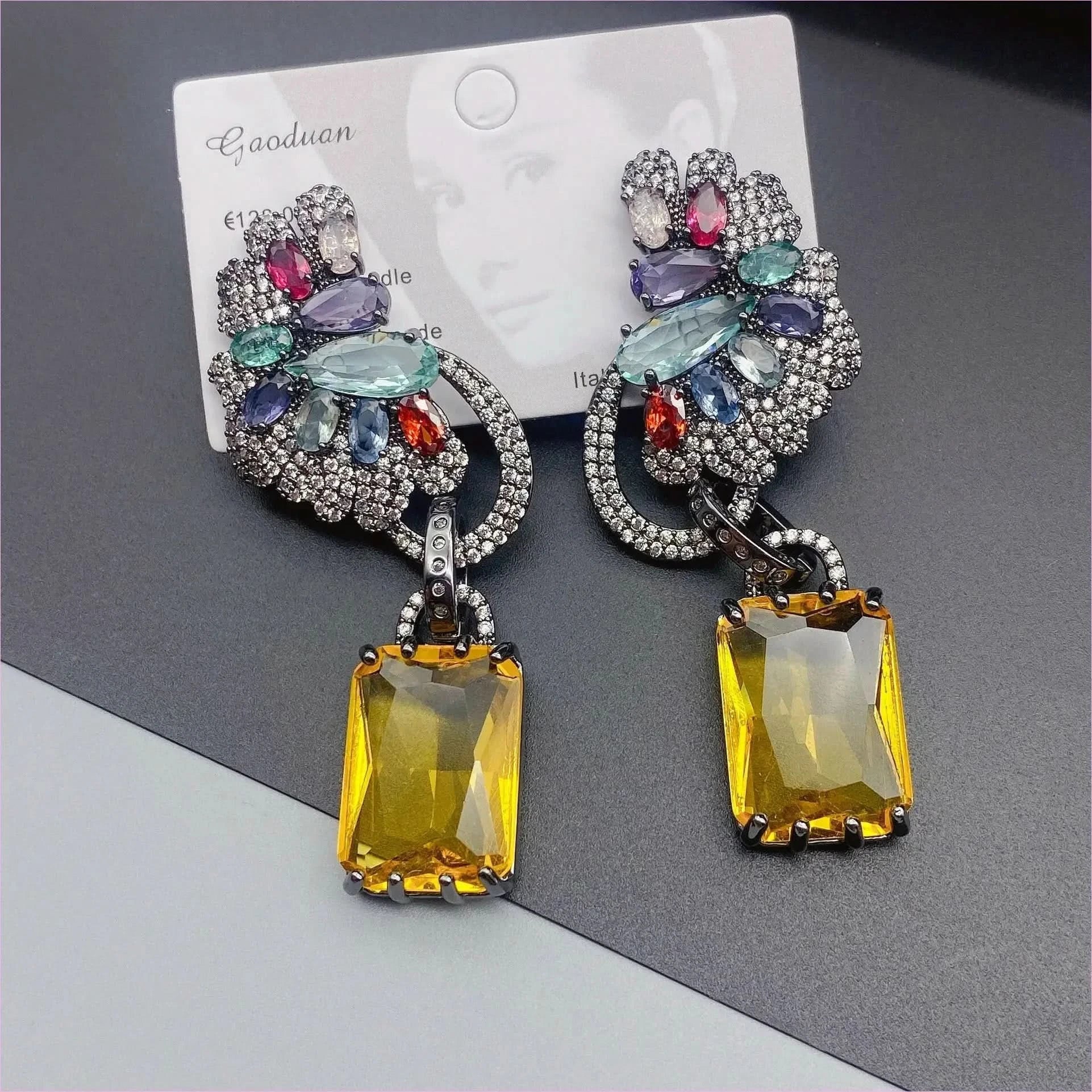 Colorful Rhinestone Precision Micro Inlaid Gold-toned Earrings - Pleasures and Sins