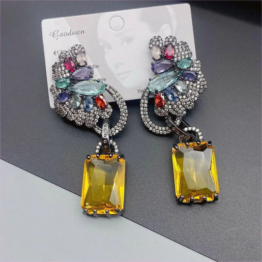 Colorful Rhinestone Precision Micro Inlaid Gold-toned Earrings - Pleasures and Sins