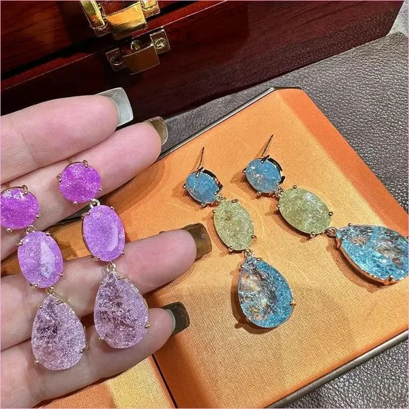 Colorful Sparkling Ice Flower Cut Earrings Full of Diamonds - Pleasures and Sins
