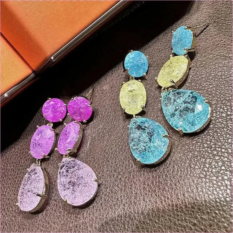Colorful Sparkling Ice Flower Cut Earrings Full of Diamonds - Pleasures and Sins