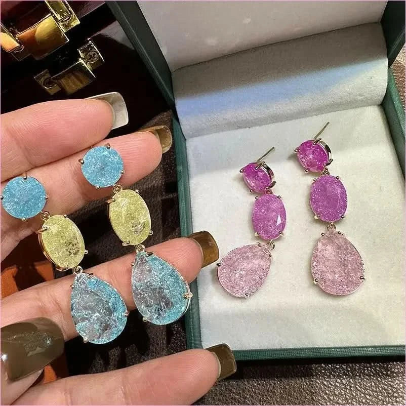 Colorful Sparkling Ice Flower Cut Earrings Full of Diamonds - Pleasures and Sins