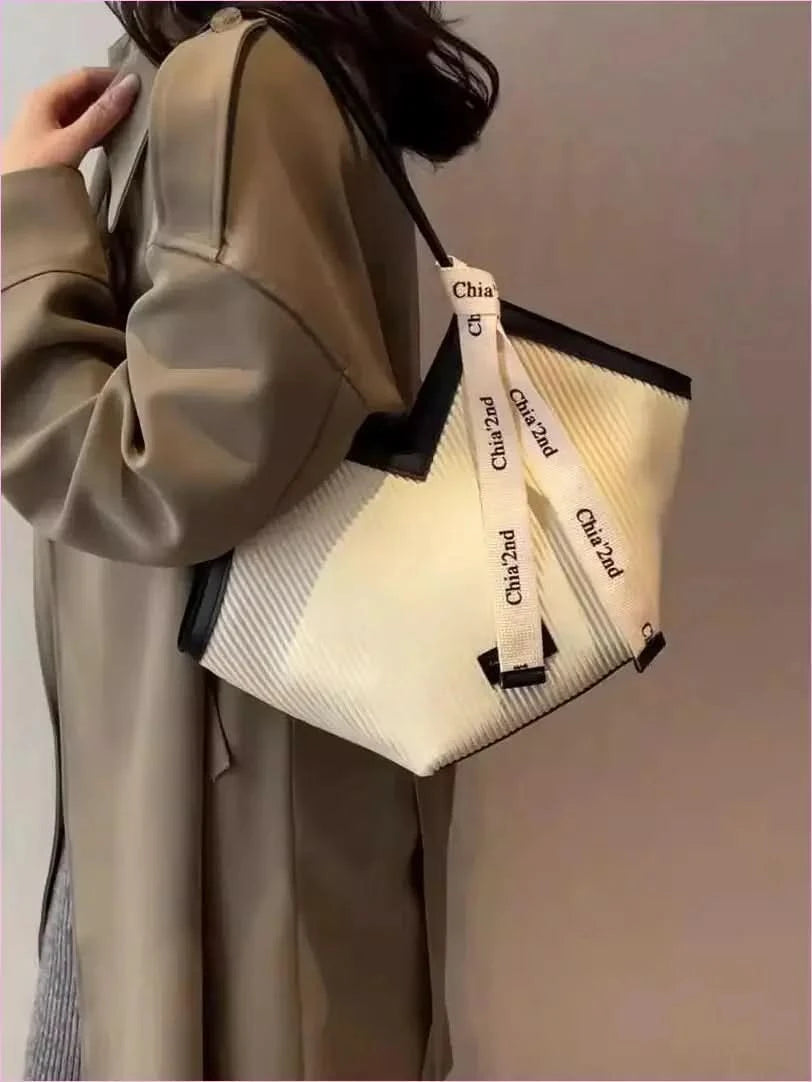 Cream Canvas Tote with Green Trim for Casual Luxury Fashion Students - Pleasures and Sins